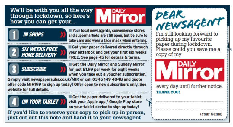 Has your home delivery stopped? We can deliver your paper directly to your  home for just £1 a week! - Mirror Online